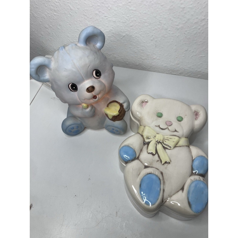 Vintage 1986 Teddy Bear Ceramic Japan Nursery‎ Decor Lamp And Box